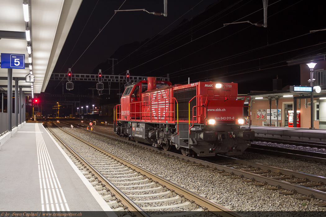 In der Nacht von Samstag auf Sonntag fanden im Raum Altdorf Zulassungsfahrten für das GBT ETCS Level 2 auf dem Loktyp Am 843 statt. Durchgeführt wurden die Fahrten mit 843 011 der SBB Infra Division.