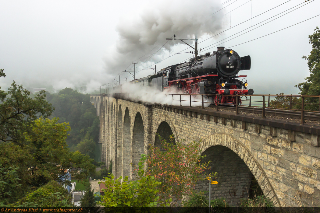 Am Donnerstag, 18. September 2014 verkehrte die 01 202 von Lyss über Schaffhausen nach Augsburg. In Augsburg ging es Tags darauf weiter nach Bayreuth.